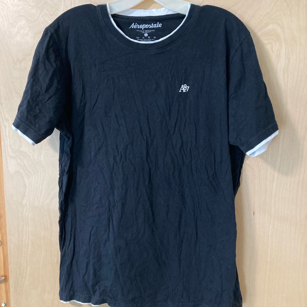 Aeropostale A87 Classic Black Logo Short Sleeve Tee Women’s Size Large